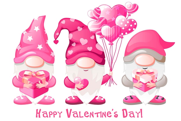 Cute Valentines gnomes with gifts Happy Valentines Day