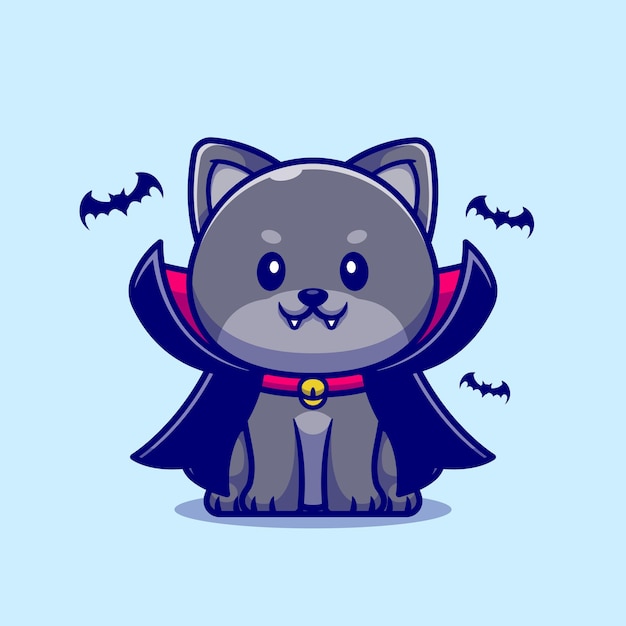 Cute Vampire Cat Cartoon Illustration.