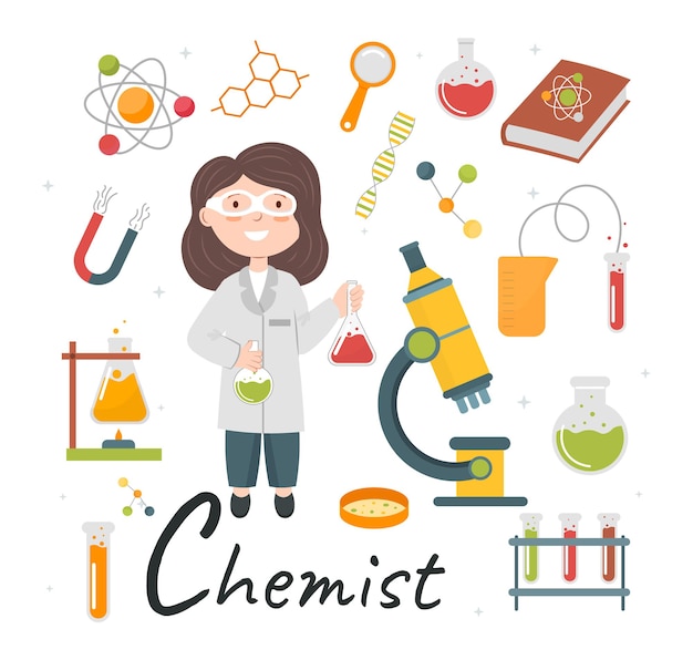 Cute vector alphabet Profession Letter C  Chemist Vector illustration