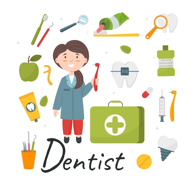 Cute vector alphabet Profession Letter D  Dentist Vector illustration