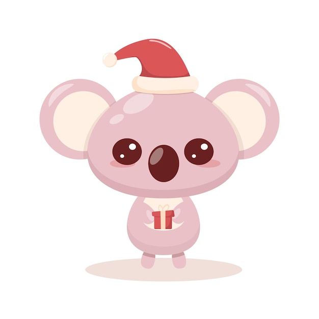 Cute vector animal for Christmas cards Little koala with red gift