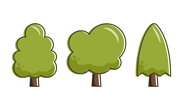 Cute vector cartoon trees illustration set