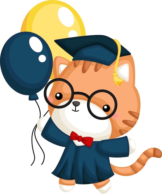 Cute vector of a cat mascot graduating