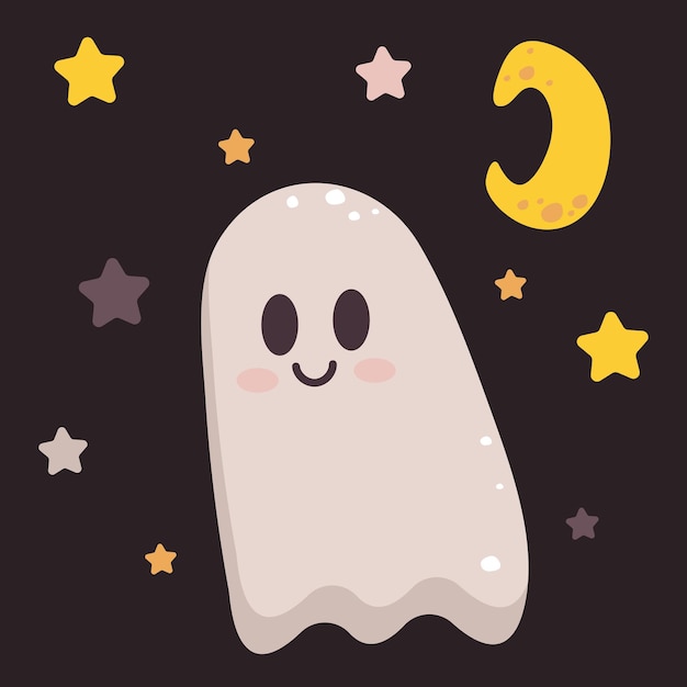 Cute vector ghost cartoon character in doodle style for different children design uses