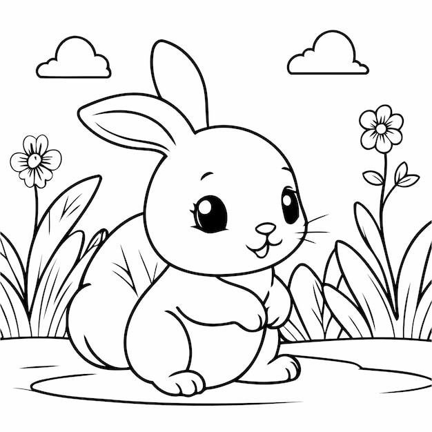 Vector cute vector illustration bunny drawing for kids page