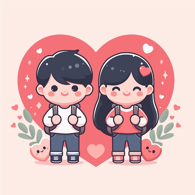 Cute Vector Illustration of a couple infront of a Heart