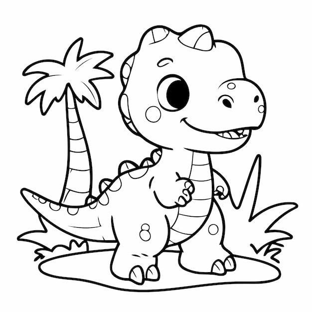 Vector cute vector illustration dino doodle black and white for kids page