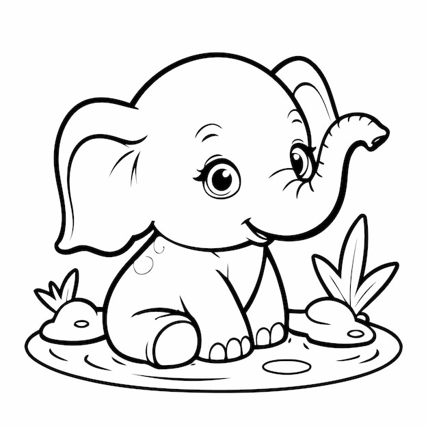 Vector cute vector illustration elephant drawing for kids colouring page