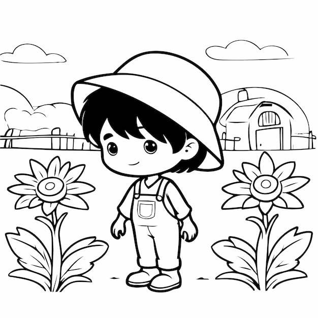 Cute vector illustration Farmer drawing for kids page