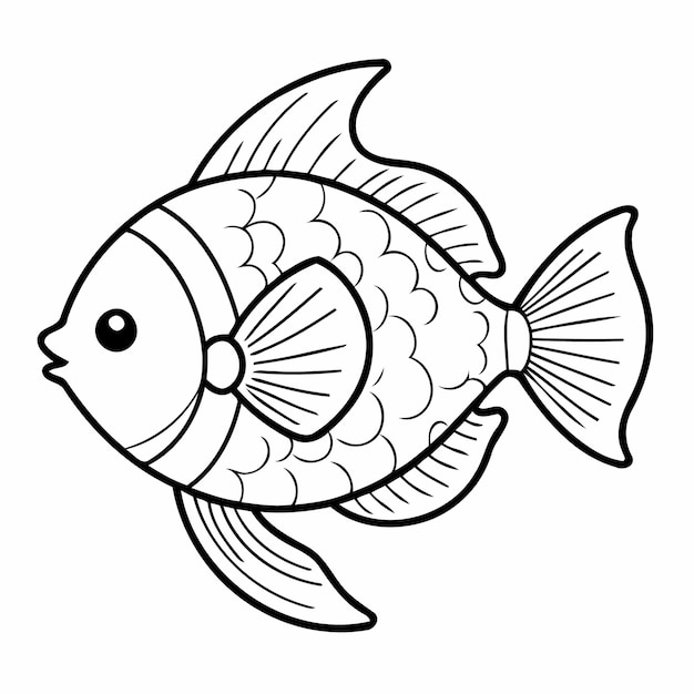 Cute vector illustration Fish drawing for children page