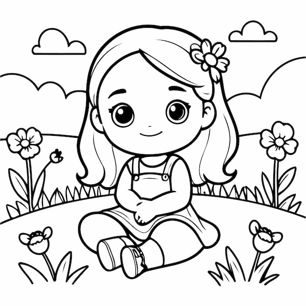 Cute vector illustration Girl doodle for toddlers colouring page