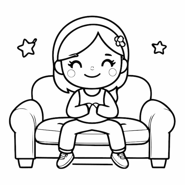 Cute vector illustration Girl drawing for kids colouring activity