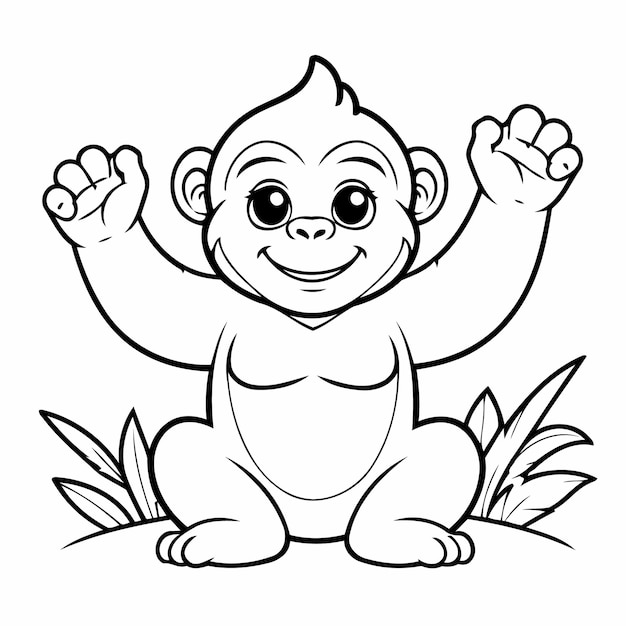 Cute vector illustration Gorilla drawing for toddlers coloring activity