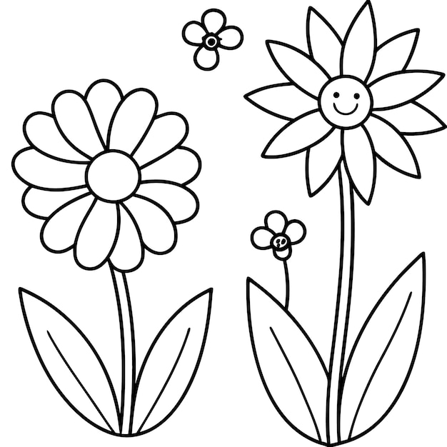 Cute vector illustration hand drawn flower line art for toddlers