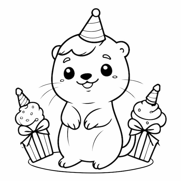 Cute vector illustration otter drawing colouring activity