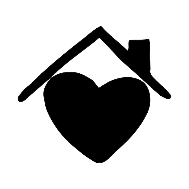 Cute vector illustration simple doodle style drawing home and heart symbol of selfisolation