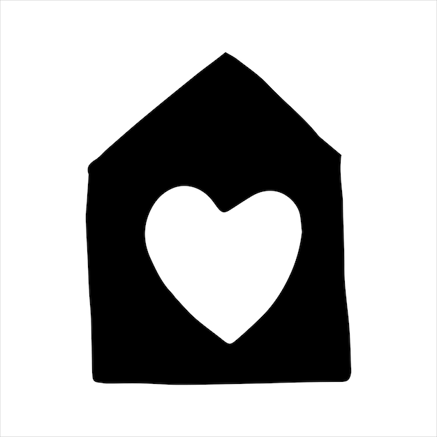 Cute vector illustration simple doodle style drawing home and heart symbol of selfisolation