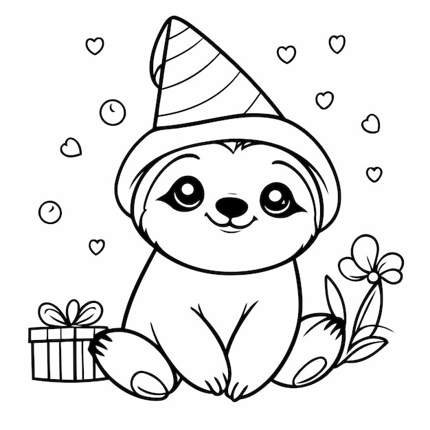 Cute vector illustration Sloth doodle for toddlers colouring page