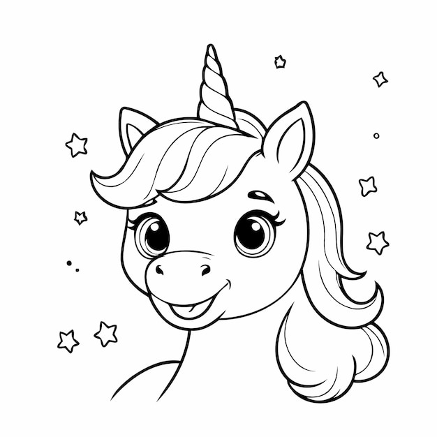 Cute vector illustration unicorn drawing for children page