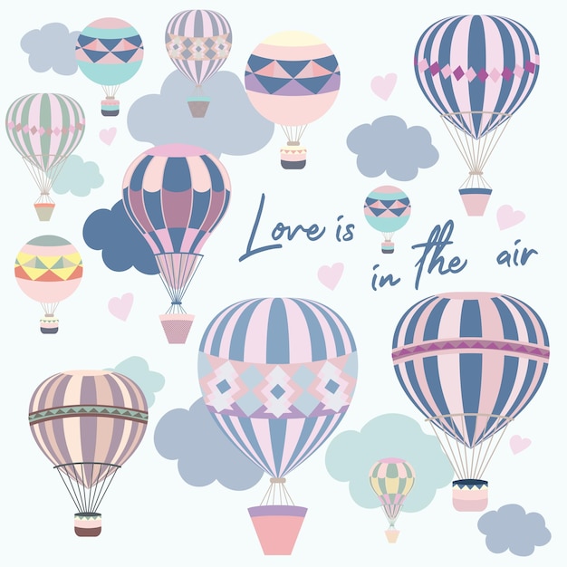 Cute vector illustration with pink and blue air balloons