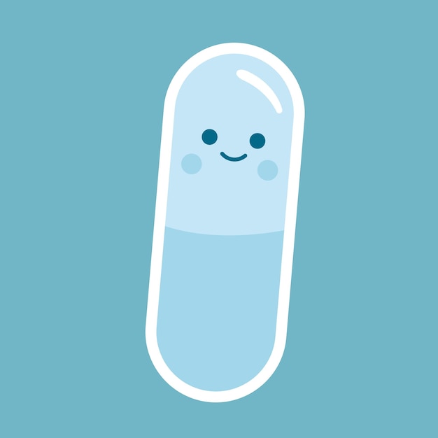 Cute vector pill Cute happy smiling medicine pill tablet Vector flat cartoon character