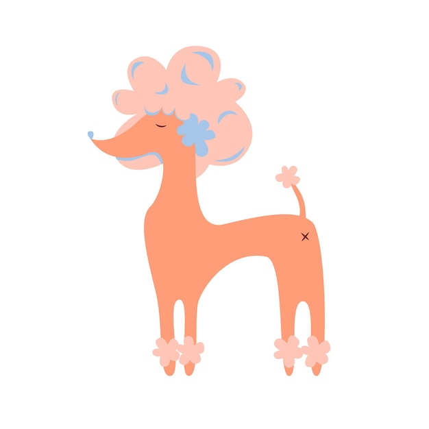 Cute vector pink poodle. Cartoon illustration of animal character isolated on a white background.