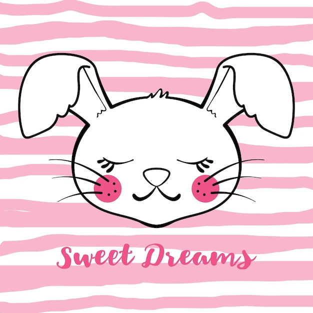 Cute vector sleeping bunny on striped background