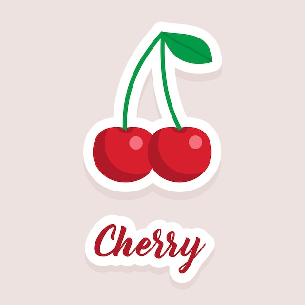 Cute vector sticker fruit cherry icons. Flat style.