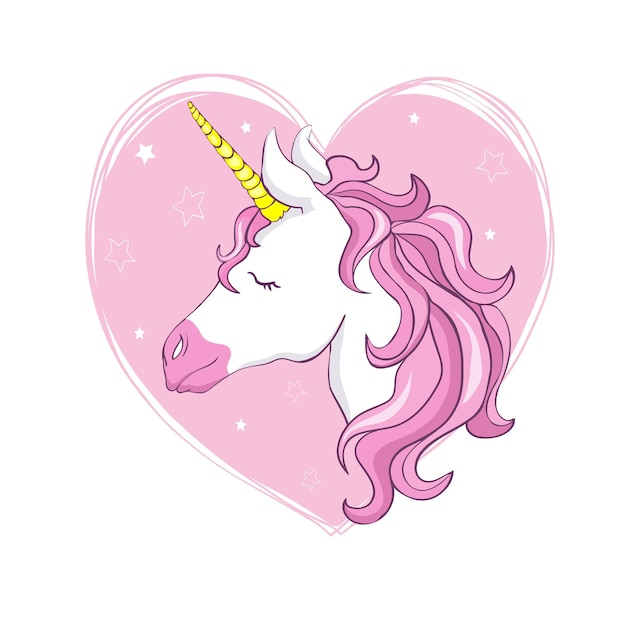 Cute vector unicorn Magic character with pink mane surrounded by star dust for sticker card tshirt and funny children's design