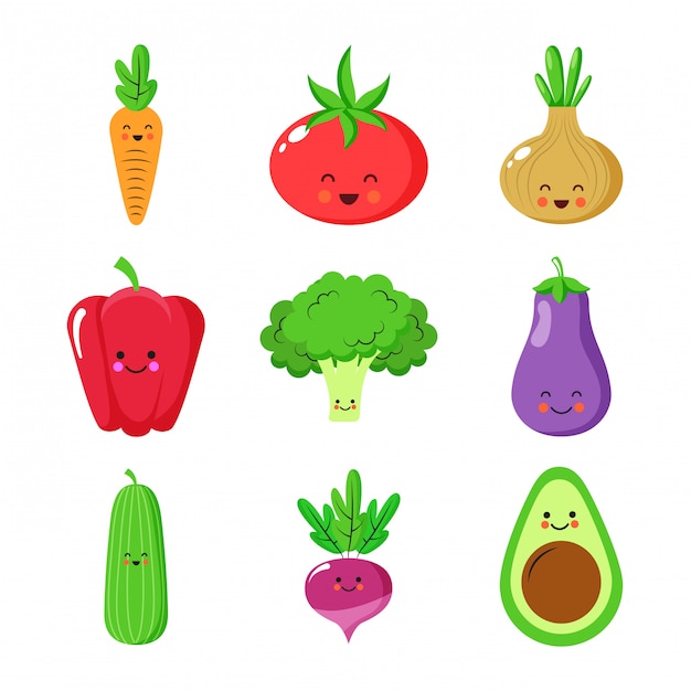 Cute vegetables cartoons characters