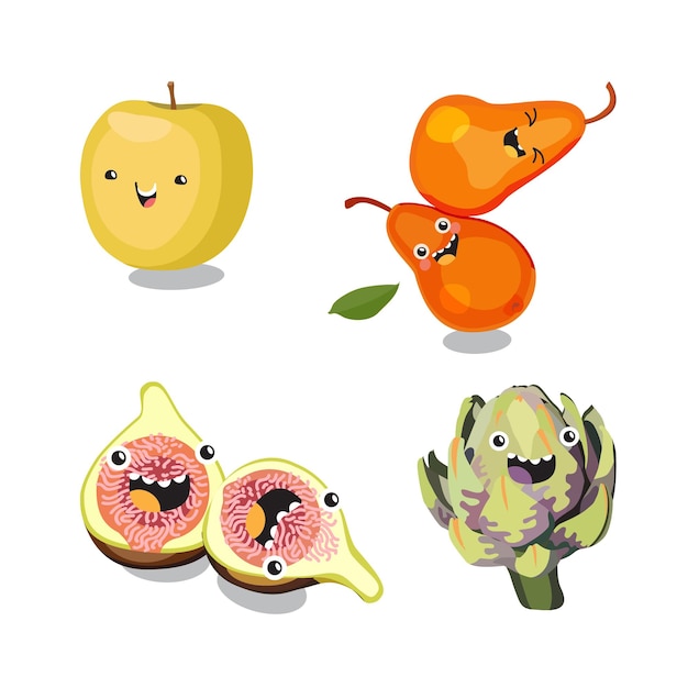 Cute vegetables characters kawaii for kids Vector flat cartoon illustration