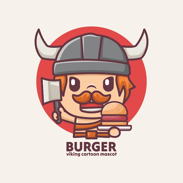 Cute viking cartoon mascot with burger