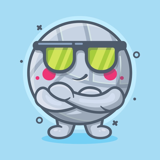 cute volleyball ball character mascot with cool expression isolated cartoon in flat style design