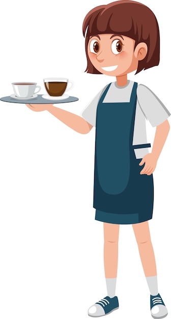 Vector cute waitress serving coffee