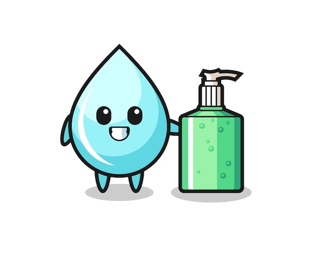 Cute water drop cartoon with hand sanitizer , cute style design for t shirt, sticker, logo element