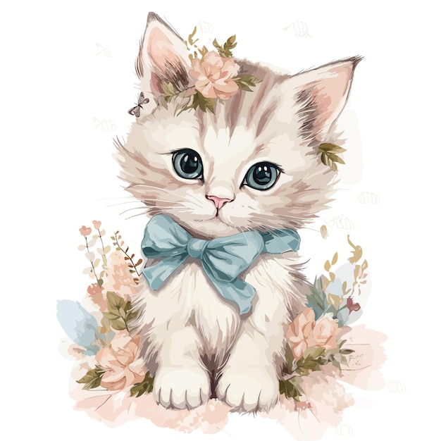 Cute watercolor baby cat sublimation clip art