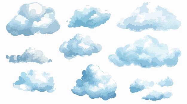 Vector cute watercolor cloud illustration cartoon set