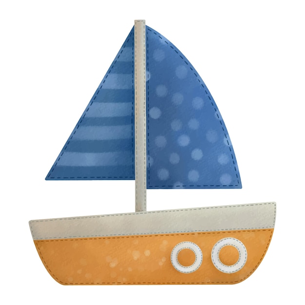 Cute watercolor hand painted Boat. Hand drawn kids Illustration isolated on white background.