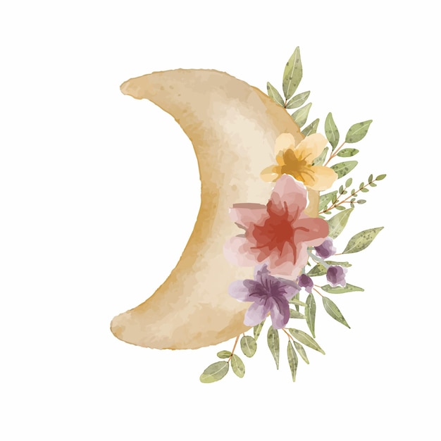 Cute watercolor illustration for baby and kids with moon and flowers