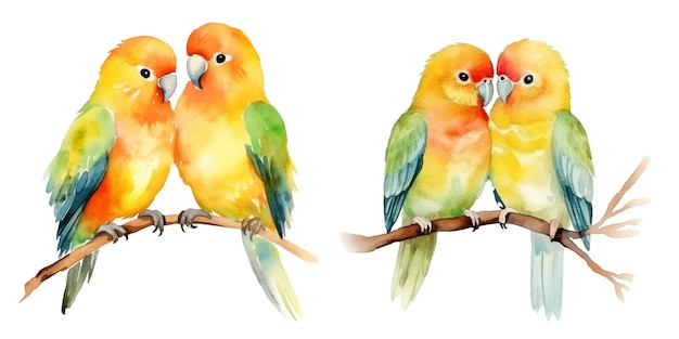 cute Watercolor A pair of Lovebirds