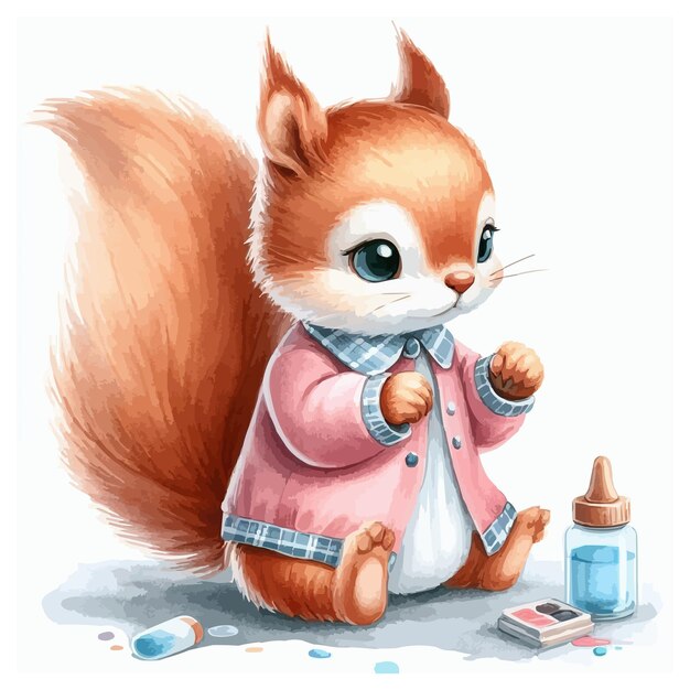 Vector cute watercolor squirrel illustration