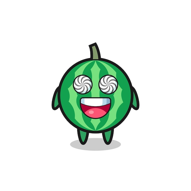 Cute watermelon character with hypnotized eyes