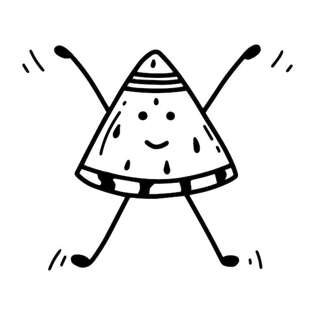 Cute watermelon is jumping Sports hobbies exercise Doodle style Vector watermelon in kawaii style Sports healthy watermelon The concept of doing sports