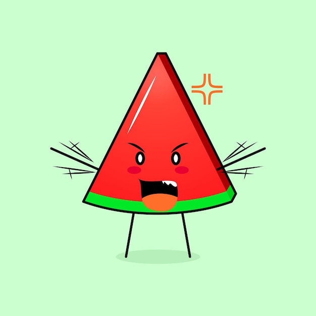 cute watermelon slice character with angry expression. both hands raised and mouth open