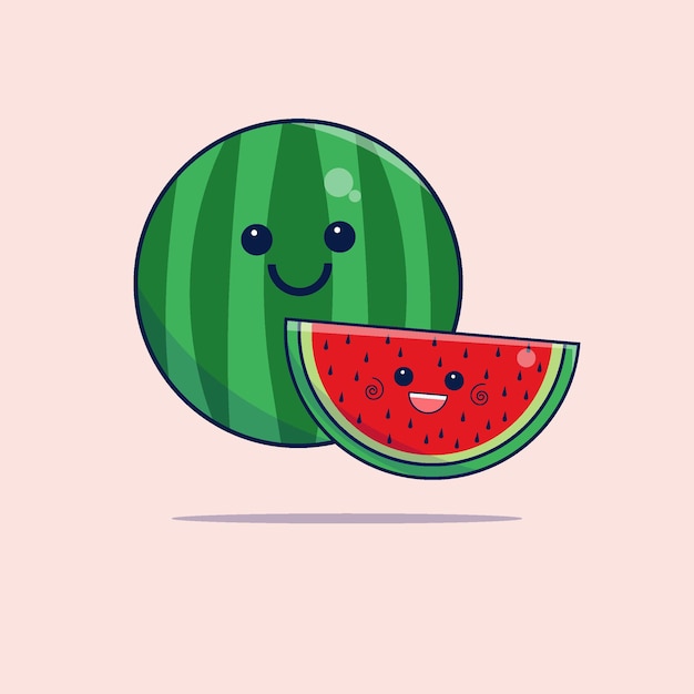 Cute Watermelon and Watermelon Slice Character Illustration