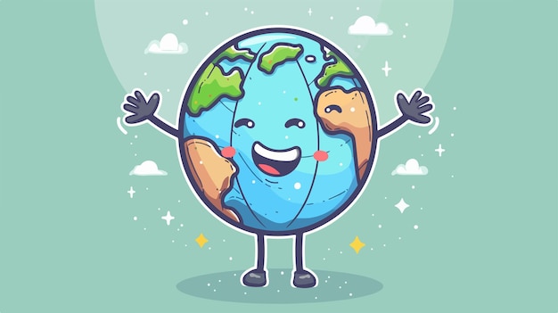 Vector cute waving globe character flat illustration