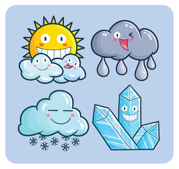 Cute weather cartoon illustration set