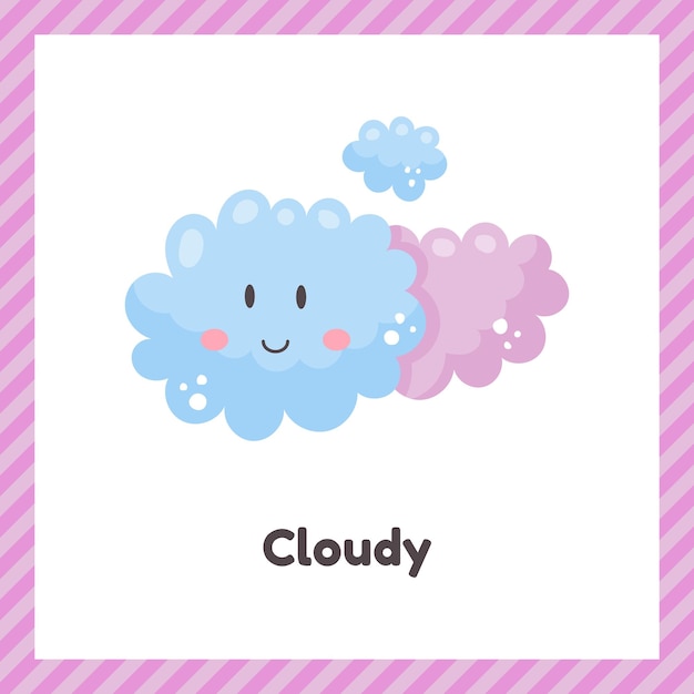 Cute weather cloudy for kids Flash card for learning with children in preschool kindergarten and school