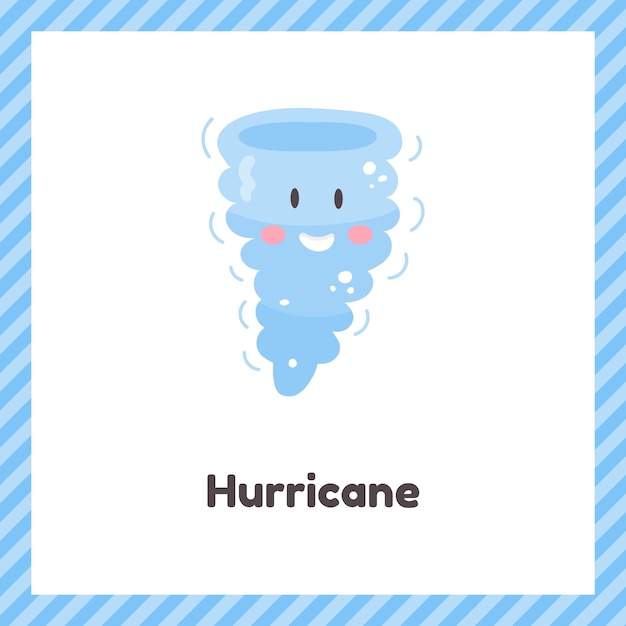 Cute weather hurricane for kids Flash card for learning with children in preschool kindergarten and school