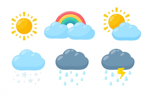 Cute weather icon set. Weather forecast icon isolated on white background.